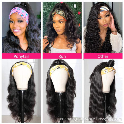 Uniky African American Women Curly Headband Wigs Virgin Human Hair Headband Wig